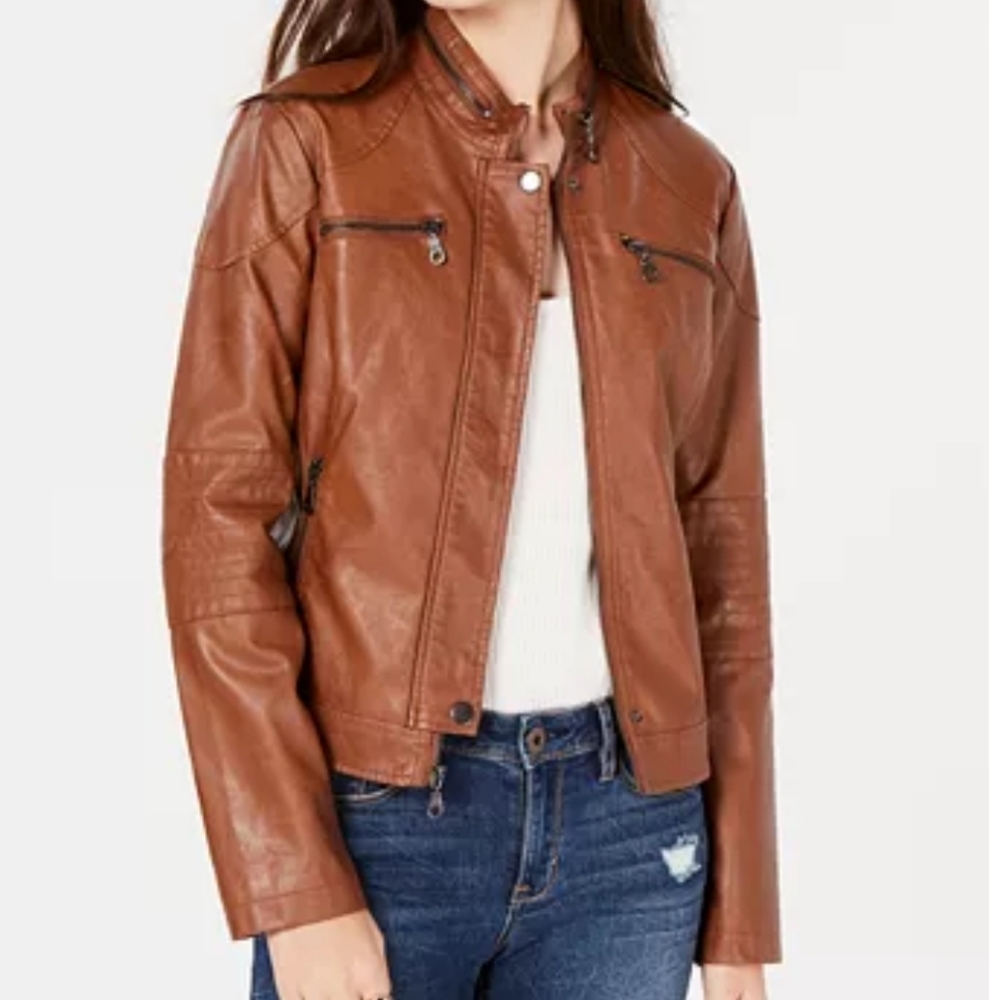 Vegan Leather Bomber Style Jacket - Picture 7 of 7